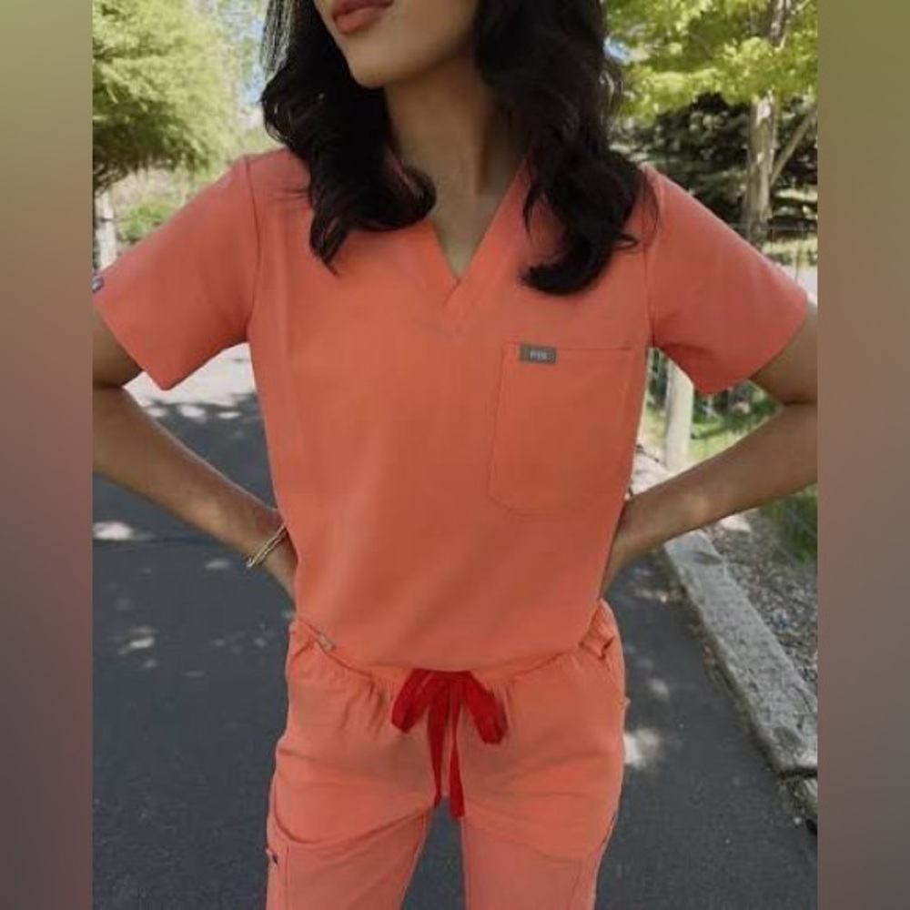 Figs Sunset Orange Scrub Catarina Top & Jogger Set